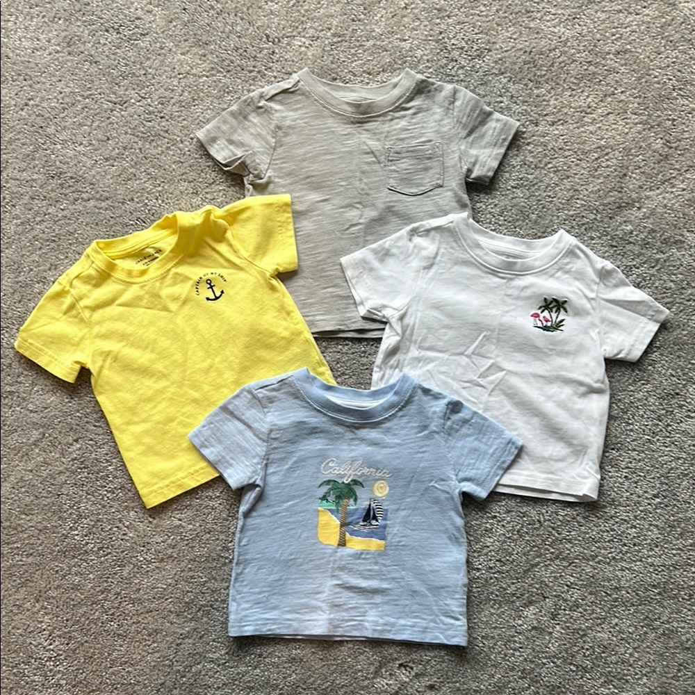Janie and Jack Yellow and Gray Short Sleeve Tees Size 6-12 months. Set of 4